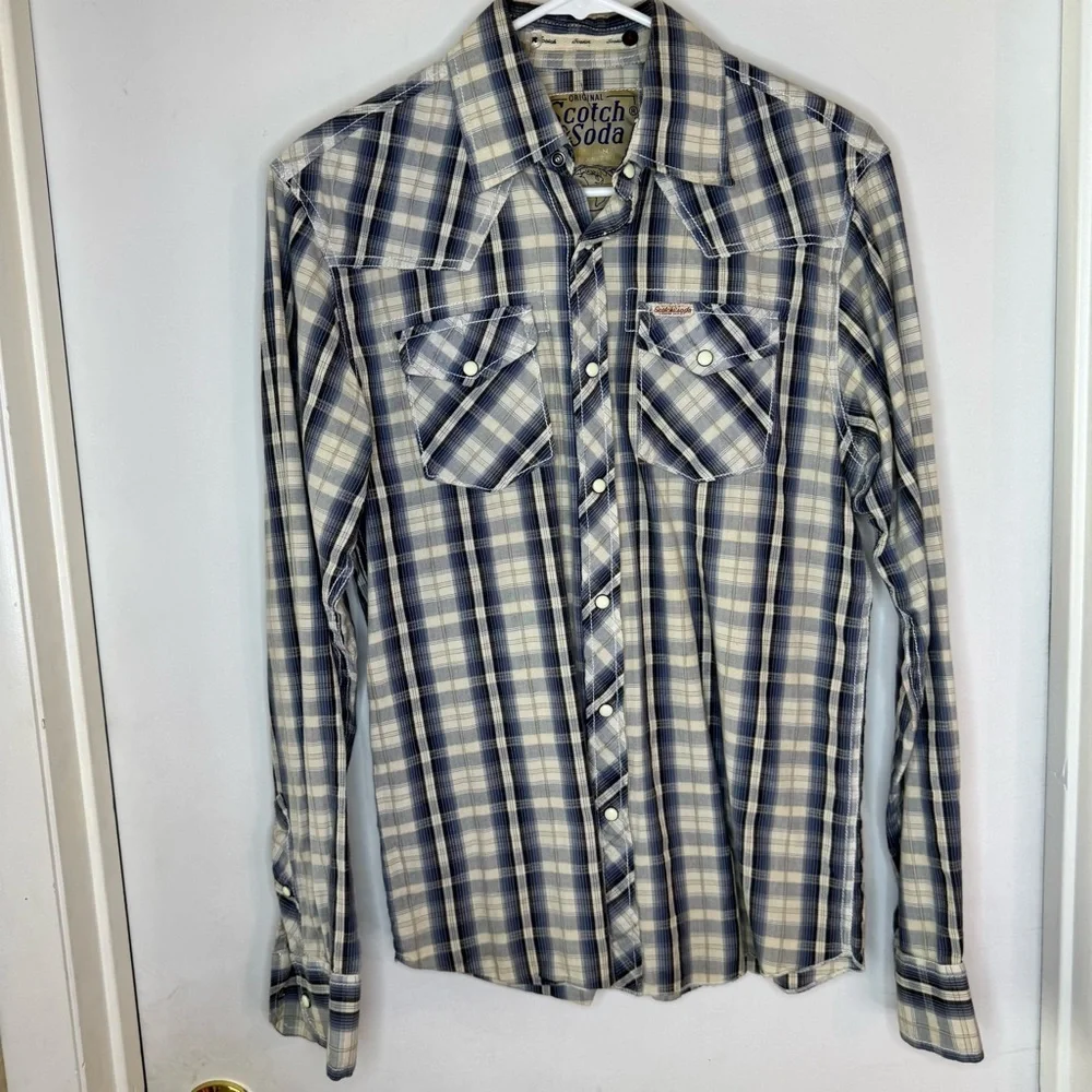 Scotch & Soda Blue Plaid Men's Button Down Shirt